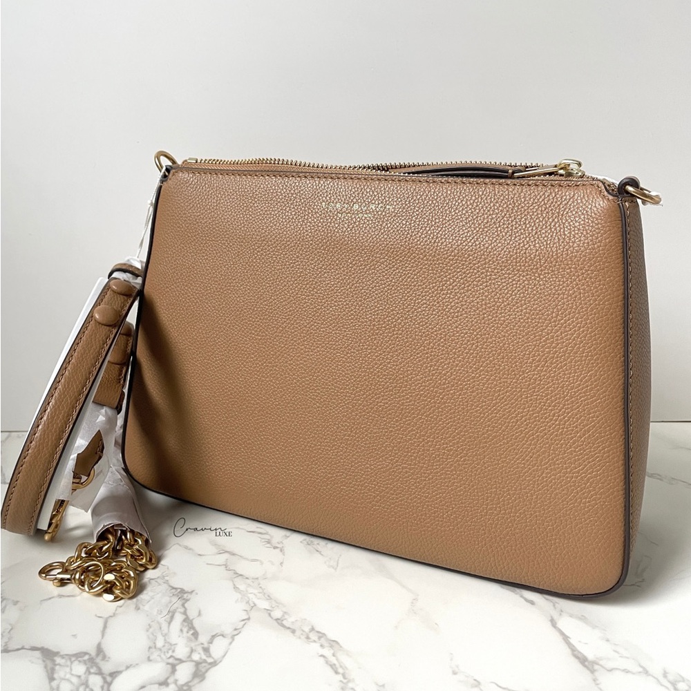 New Tory Burch Large Leather Convertible Shoulder Bag Cognac Brown - Picture 4 of 12